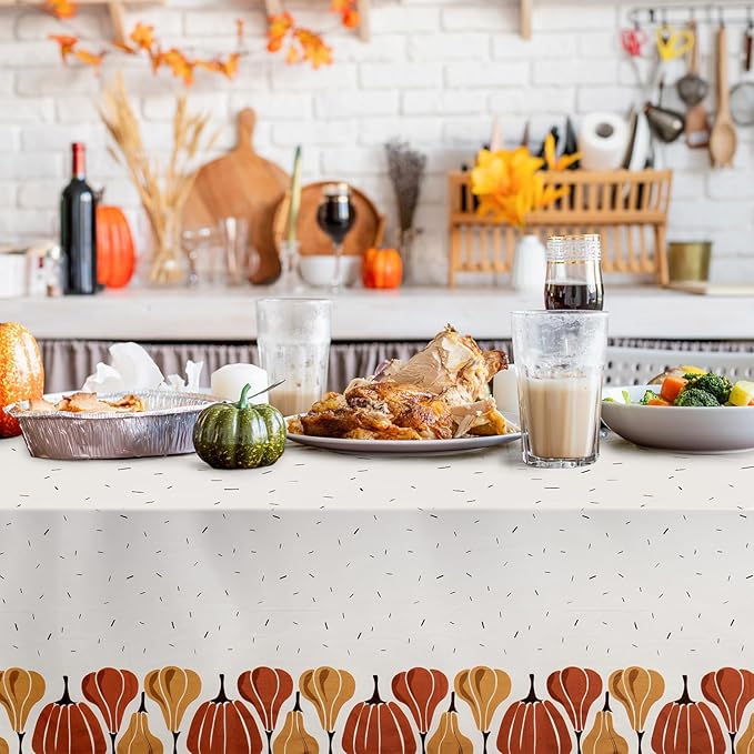 Thanksgiving Tablecloths, 6-Pack Disposable Plastic Table Covers, Pumpkins Pattern, 54 x 108 Inches, Party Decorations