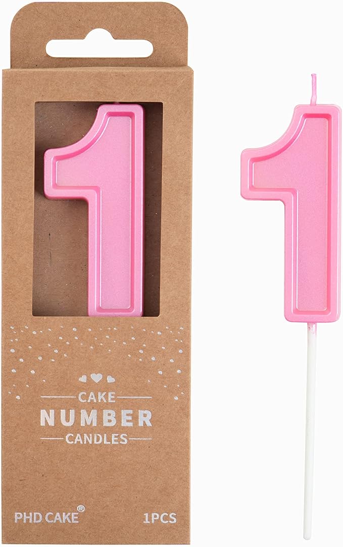 PHD CAKE 2.76 Inch Luxe Pink 1 Number Birthday Candles, Pink Number Candles, Cake Number Candles, Party Celebration
