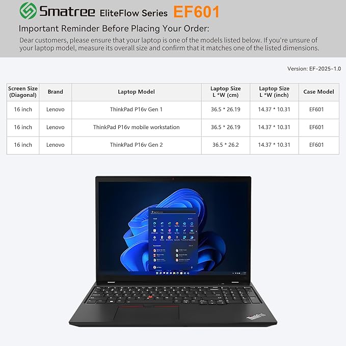 Smatree EliteFlow Laptop Sleeve Case for 16 inch Lenovo ThinkPad P16v Gen 2/1, Slim Protective Laptop Case with Accessory Pocket and Handle, Patented Super-Corner Shock Protection (EF601)