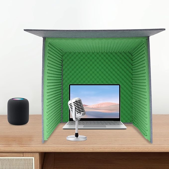 Desktop Soundproof Cover, Portable Vocal Recording Booth Isolation Booth Small Music Recording Studio Vocal Sound Absorbing Shield Sound Proof Foam Panels for Offices,Home,Recording Studios (Green)