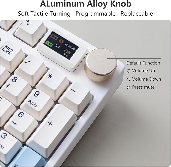 NJ98 Wireless Custom Mechanical Keyboard with Screen Knob 96% Hot Swappable RGB Keyboard Mac Windows (Dark, Steel Plate-Box Deep Sea)