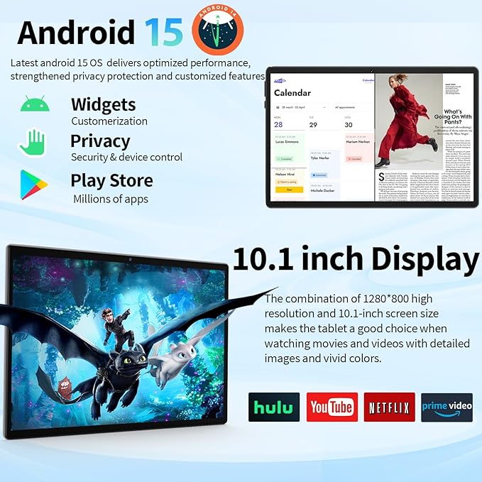 2026 Android Tablet with Keyboard, 24GB+128GB+2TB Expand, 10 inch Android 15 Tablet with Gemini AI, 8000mAh, BT 5.0, GMS Certified, 5G/2.4G WiFi, Tablets Pc with Mouse, Case, Stylus-Green Case