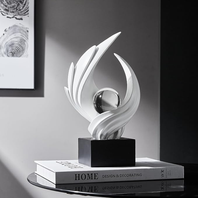 Abstract Art Sculpture, Resin Gold Decorative Statue, Modern White Ornaments for Living Room, Decorativas Modernas for Coffee Table, Entryway & Office Collectibles (White)