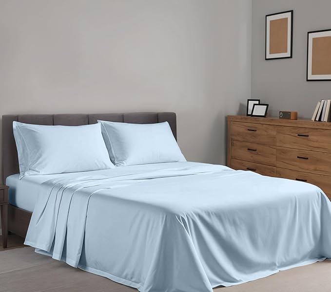 RUVANTI 100% Cotton California King Sheet Sets, 4 Pieces, Soft & Breathable Percale Weave Bedding, Deep Pocket 14", Hotel Standard, Crisp Cool Feel & Durable, Perfect Dyed Sheets, Baby Blue