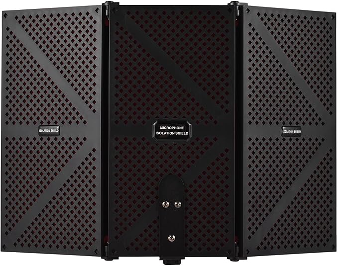 Portable Desktop Soundproof Cover,3 Doors Foldable Acoustic Panels Studio Equipment,Vocal Absorbing Shield to Filter Vocal for Microphone,for Home Studio(Black)