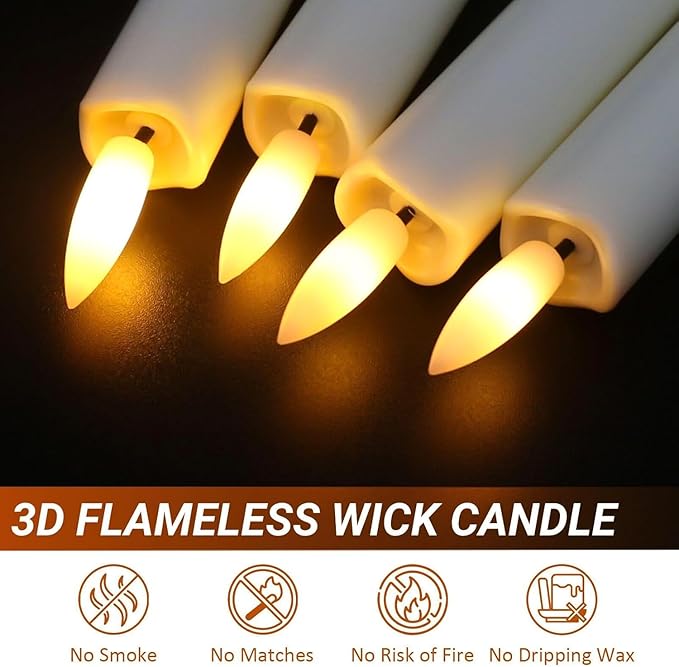 6PCS Flameless Taper Candles with 3D Flickering Flame Battery Operated Candles with 2 Remote with Button Cell Battery 10 Inch Ivory LED Candlesticks Window Candle for Christmas Home Decor