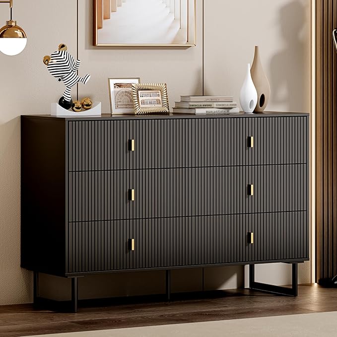 Chrangmay Modern Chest of Drawers with 6 Drawers,Deep Drawers,Clothes Organizer,Large Storage Cabinet for Living Room, Bedroom,Hallway,with Anti-Tipping Device,Black
