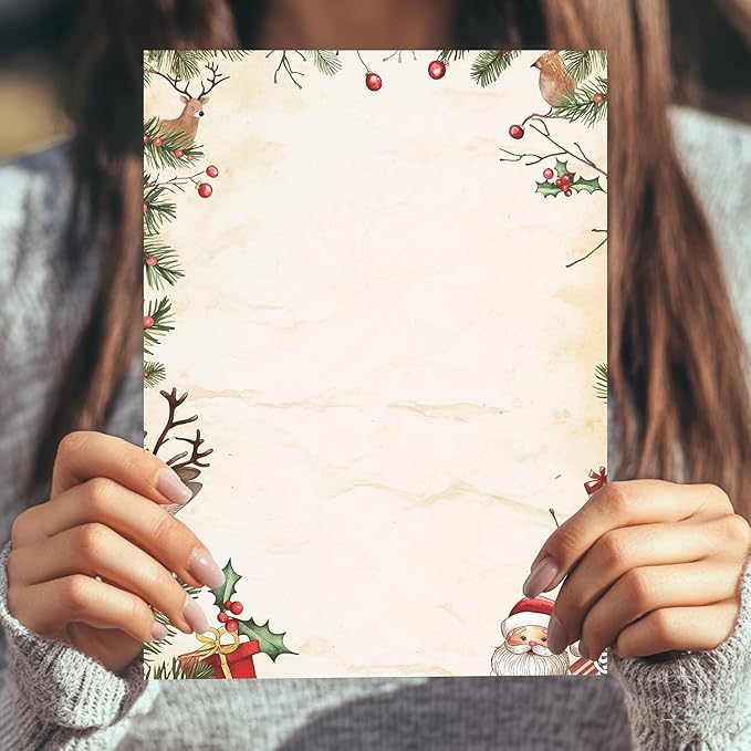 PARTH IMPEX 56 Sheets Christmas Writing Paper 8.5x11 - Letter Size Stationery Holidays Winter Party Looking Santa Letterhead Printer Paper - 120gsm Thick Decorative Double-sided Design