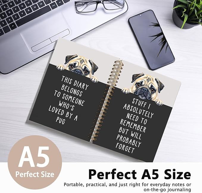 LIANGW Funny Pug Notebook Journal Gifts for Women & Men, Gifts for Pug Lovers Notebooks for Women, Funny Human Resources Gifts Journal for Coworkers, Hardcover Spiral Notebook 5.5x8.3 Inch