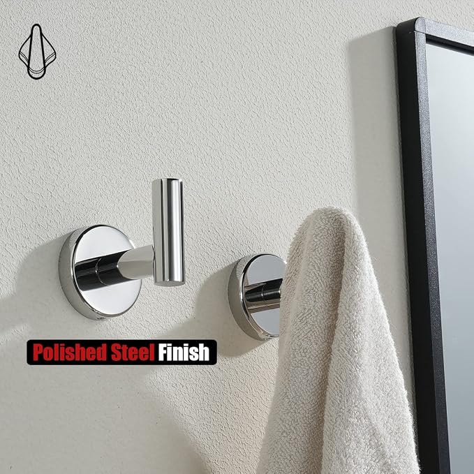 JQK Chrome Bathroom Towel Hook, 304 Stainless Steel Coat Robe Clothes Hook for Bathroom Kitchen Garage Wall Mounted (Pack of 2), TH100-CH-P2