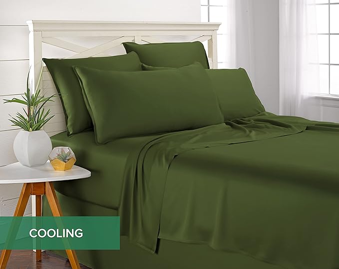 Pure Bamboo King Sheets, Genuine 100% Organic Viscose Derived from Bamboo Bed Sheet Set, Luxuriously Soft & Cooling, Double Stitching, 2 Year Quality Promise (King, Pesto)
