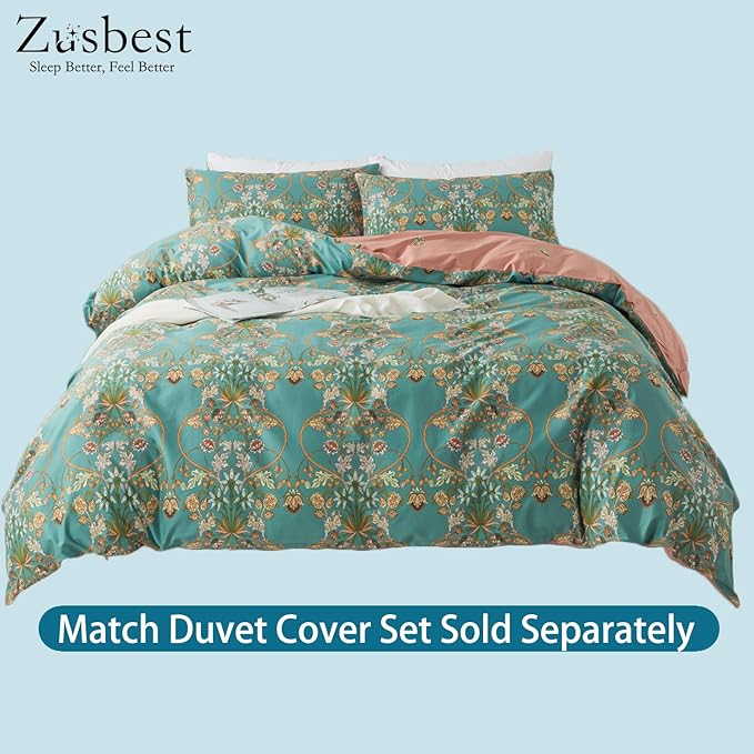 Zusbest Full Size Bed Sheet Set Shabby Vintage Floral Sheets Percale Cotton Chic Teal Blue Orange American Country Style Bedding Luxury Boho Soft Breathable Crisp Bed Deep Pocket Fitted Sheet 4 Piece