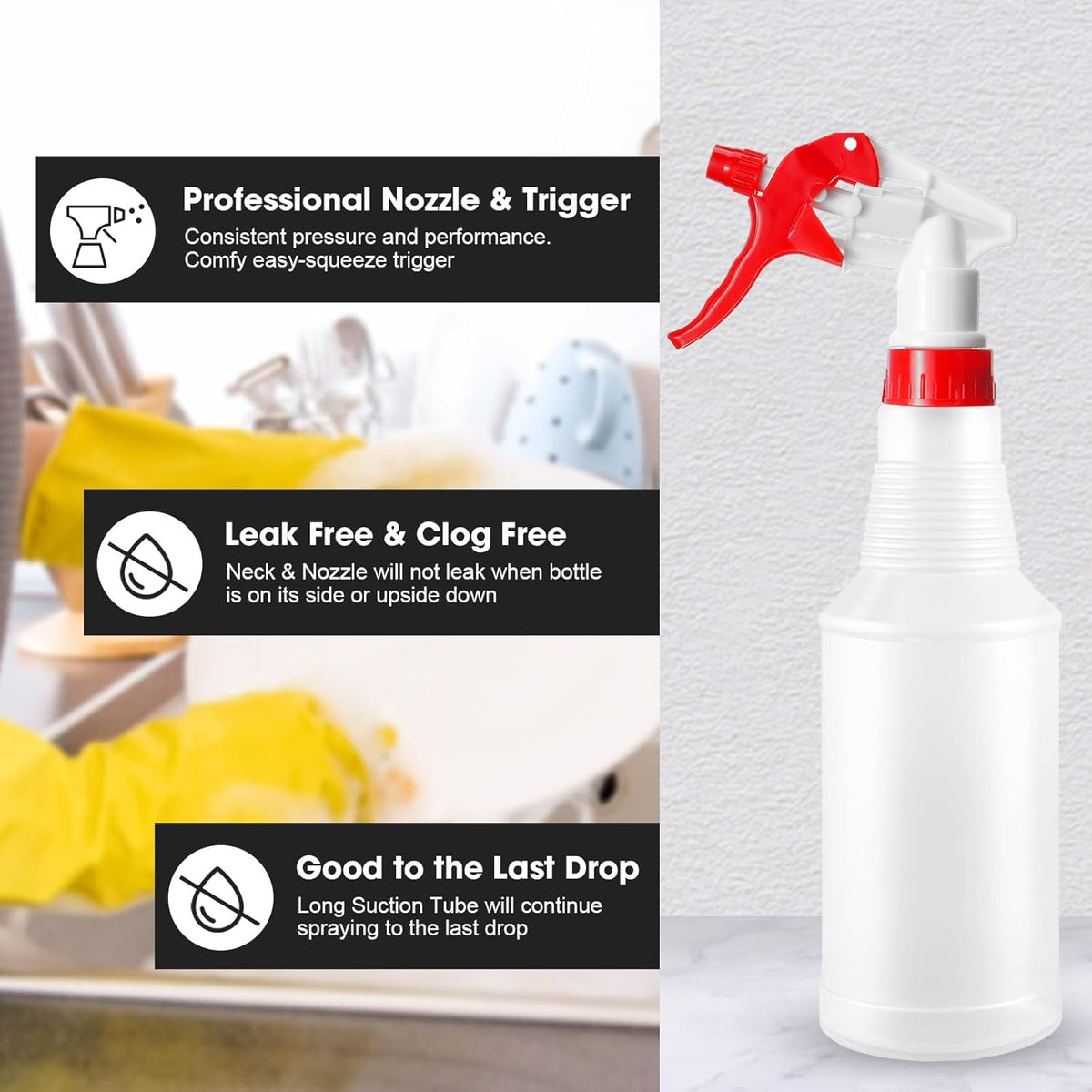 Eccliy 12 Pcs 16 Oz Plastic Spray Bottle, Adjustable Empty Reusable Sprayer for Cleaning, Planting, Water, Bathroom and Kitchen, BBQ, Commercial and Residential(Red,Smooth)