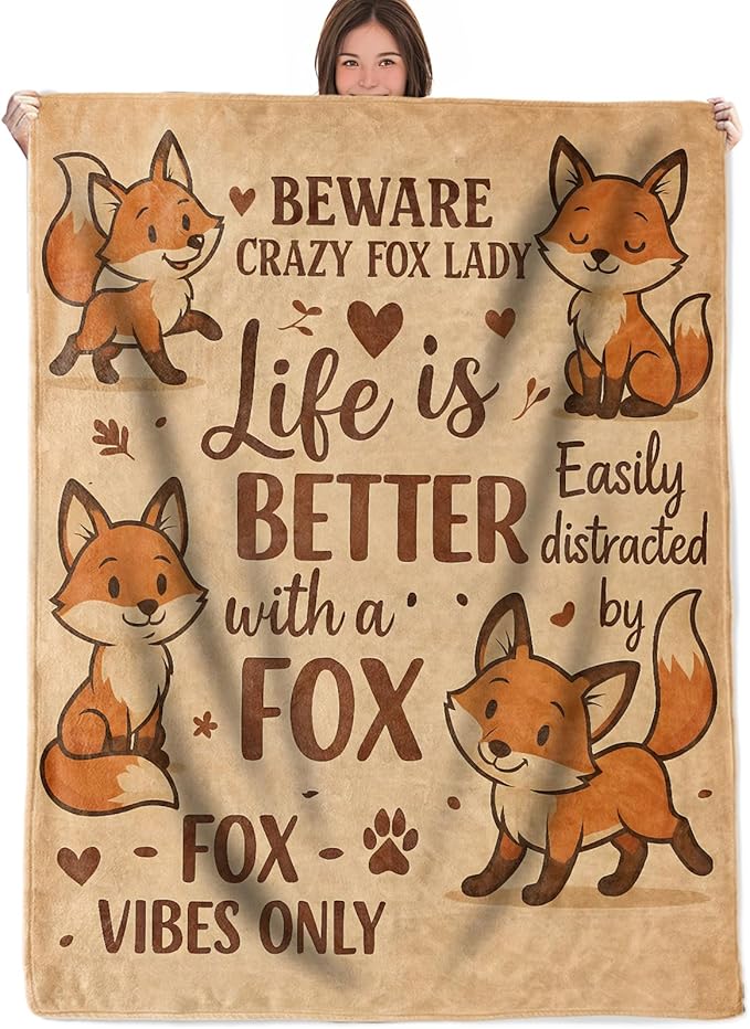 Fox Throw Blanket Gifts for Boys Girls Kids Adults, Animal Fox Flannel Blankets for Travel Sofa Living Room Decor 60"X80"