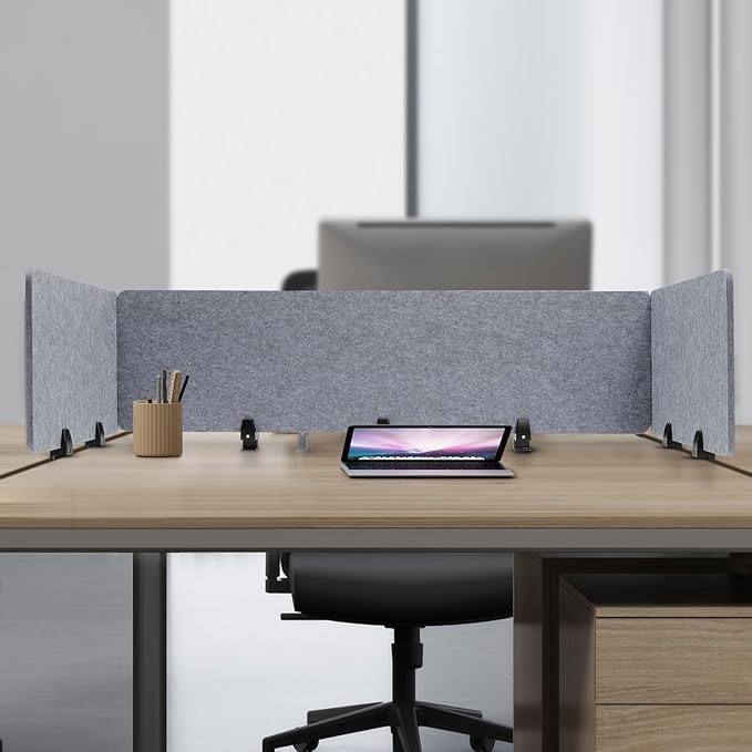 Stand Up Desk Privacy Panel, 6Pcs Clamp-On Acoustic Desk Divider Table Mounted Privacy Panel Sound Proof Dividers(2Long Panel 47.25x16In&4 Short Panel 23.6x16In) (2Long Panel -59x16In)