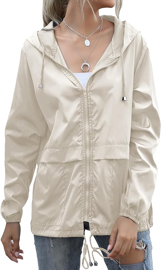 Women's Raincoats Lightweight Waterproof Windproof Adjustable Windbreaker Rain Jackets Hooded with Pockets S-XXL