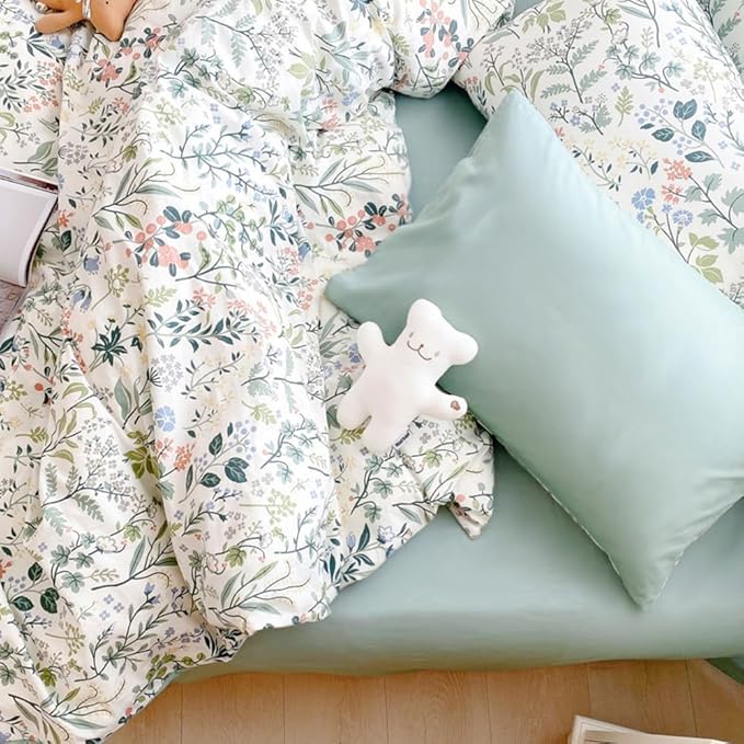Botanical Flower Duvet Cover King Vintage Garden Floral Duvet Cover Soft 100% Cotton Comforter Cover Aesthetic Wildflower Duvet Cover with Zipper Closure Boho Cottagecore Floral Bedding Set King