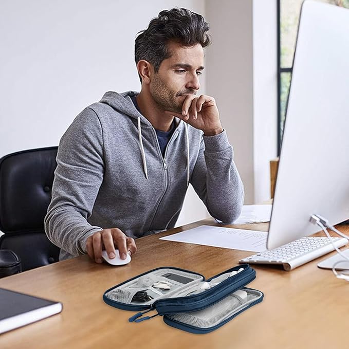 Skycase Electronic Organizer Travel Case - Waterproof Travel Cord Pouches for Organization, Cable Organizer, All-in-One Double Layers Storage Bag for Accessories, Charger, Cable, Navy