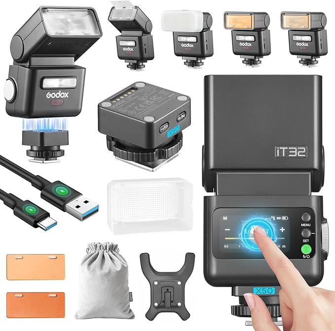 Godox IT32 TTL Camera Flash for Olympus with X5O Trigger & Diffuser kit,Magnetic Hotshoe & Trigger 2-in-1,2.4G Wireless,HSS 1/8000s,GN18,LED Modeling Lamp,Colorful Touch Screen,Rotatable Flash Head