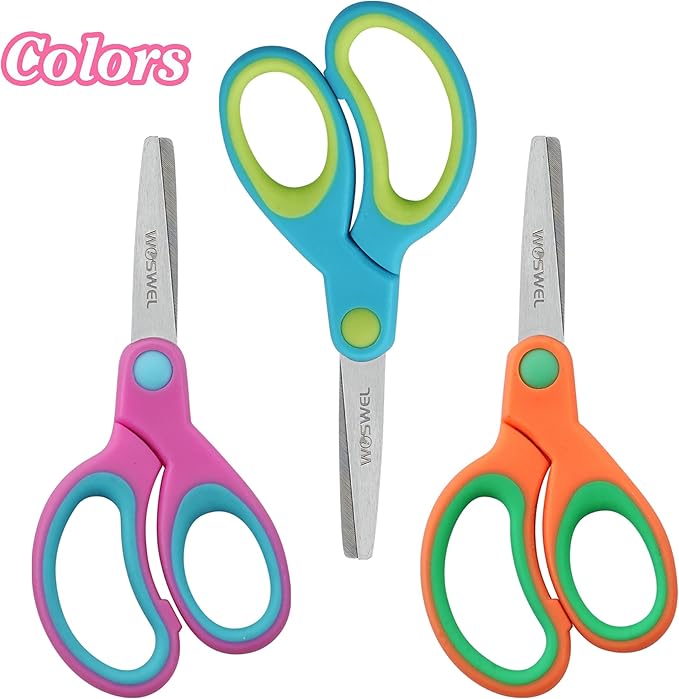 Kids Scissors Bulk, Woswel 36 Pack Safety Blunt Tip Student Scissors, 5 “ Student Scissors with Comfort Grip, Assorted Colors Children Craft Scissors for Cutting Paper Craft Art Supplies