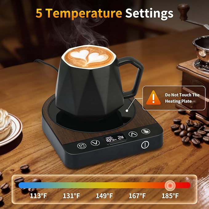 Anbanglin Smart Coffee Mug Warmer, 50W Fast Heating Coffee Warmer for Desk with 5 Temperature Control & 2-12H Auto Shut Off, Electric Large Panel Cup Warmer for Milk, Tea, Beverage, Candle, Wood