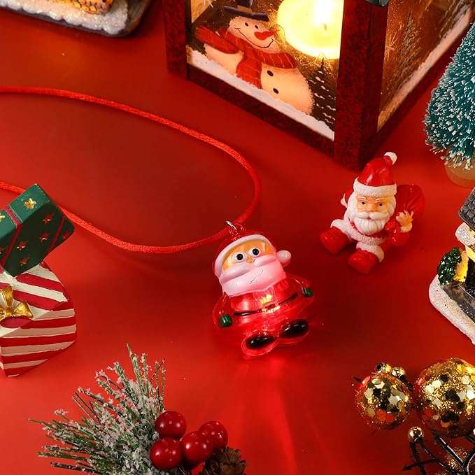 Yinkin 60 Pcs Christmas Light up Necklace for Adults Flashing Necklaces Christmas Accessory for Xmas Party Favors Stocking Stuffers Xmas Ornaments Decoration Party Supplies (Santa)