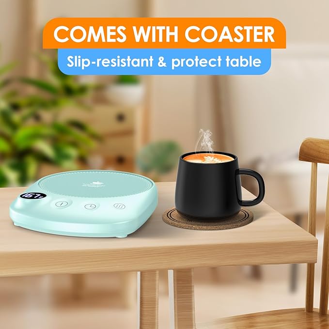 KitchekShop Coffee Mug Warmer - Fastest Heating & Highest Temperature, Coffee Cup Warmer for Desk Auto Shut Off, 4 Temp Settings & 1-12H Timer, Smart Electric Beverage Warmer for Coffee, Tea (Green)