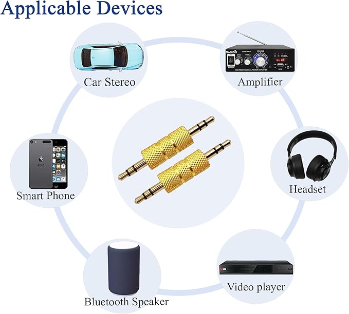 Voluty Tek 3.5mm to 3.5mm Male to Male Audio Headphone Adapter,Gold Plated 1/8" Stereo Coupler Connector for Speakers MP3 Players 2pcs