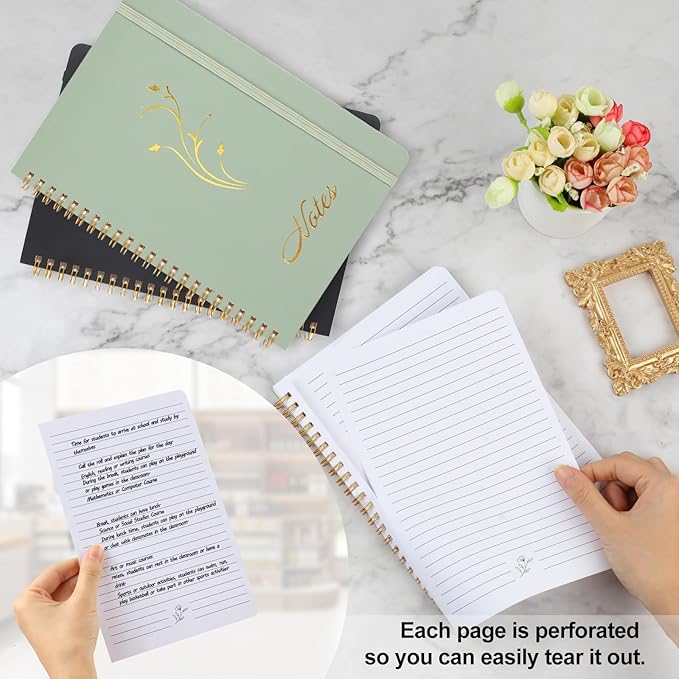 Joyberg Aesthetic Spiral Notebook, 2PCS Cute Notebook, 8.3" x 6" Notebook For Women, A5 Spiral Journal Notebook for Office/School/Home (Green & Black)