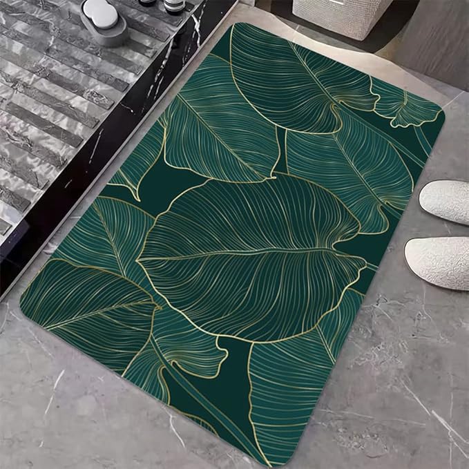 Diatomaceous Earth Bath Mat,The Leaves Non-Slip Volume Super Absorbent Fast Drying for Bathroom Kitchen Door mat,Eco-Friendly Easy to Clean 20×31Inch (50 * 80cm)
