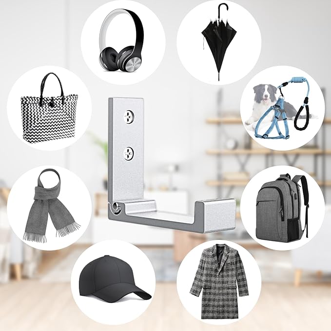 OHIYO Folding Wall Hooks 2PCS Foldable Hooks Bearing Load 33lb/15kg Wall Mounted Heavy Duty No Rust Aluminum Alloy Folding Coat Hooks for Hanging Coat & Bags & Hat & Backpack (Silver)