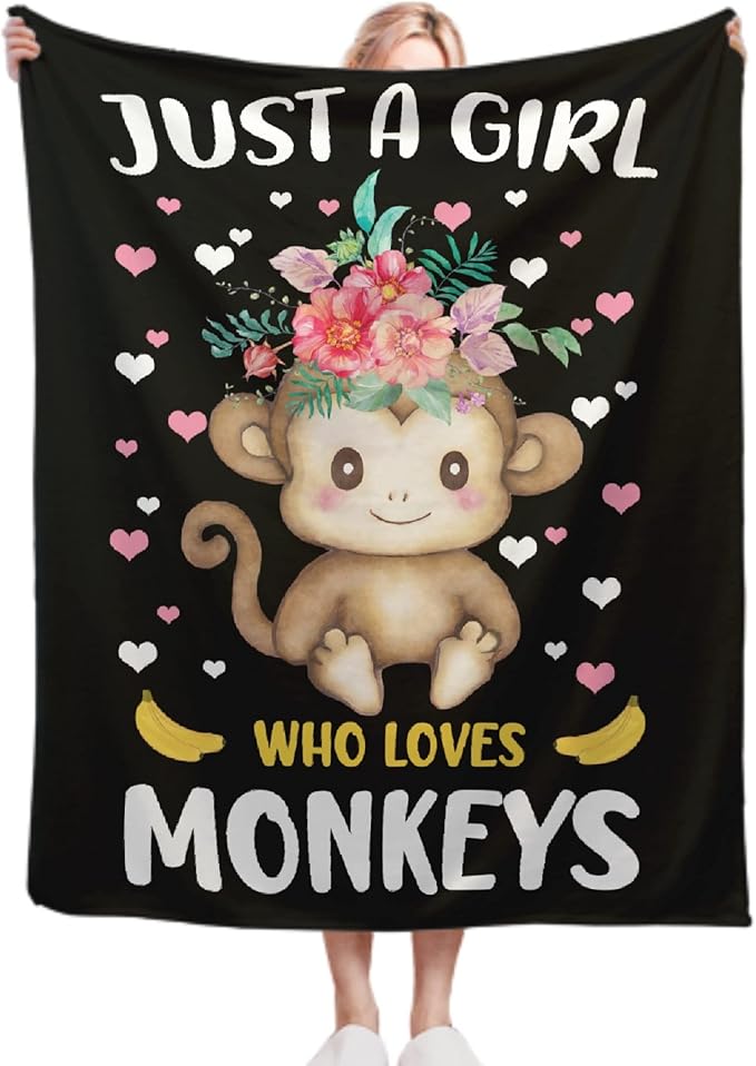 Just A Girl Who Loves Monkeys Blanket Lightweight Cozy Flannel Fleece Throw Blanket Best Gift Home Decor for Bed Couch Outdoor Camping 40"x30" XS for Pets Toddler