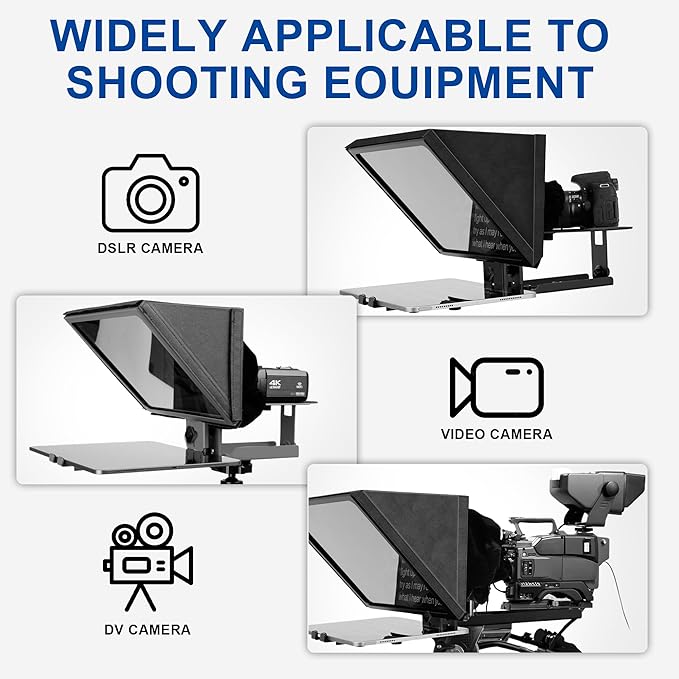 16-Inch Professional Teleprompter with Tempered Optical Glass, All-Metal Design, Remote Control & App Support, Works with Phones, Tablets, and Cameras