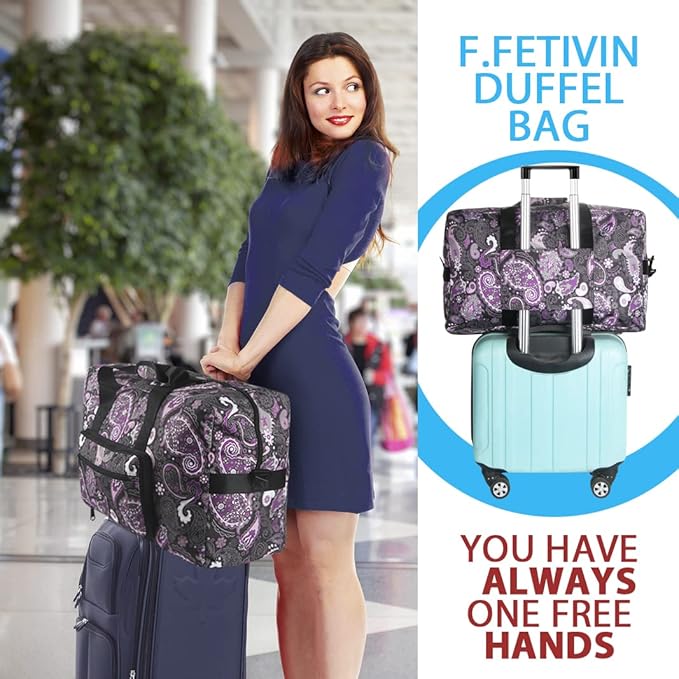 F.FETIVIN Weekender Bag Carry On Travel Duffle Medium Overnight Bag for Women(Purple Paisley)