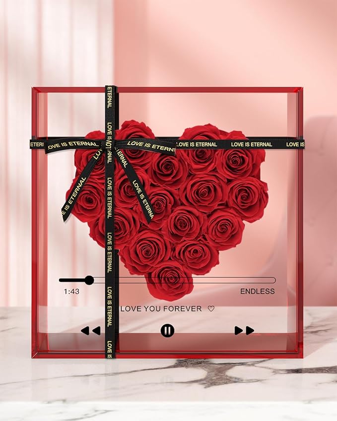 Preserved Roses for Mothers Day, Handmade Forever Flowers Box for Mom, Unique Flower Gifts for Girlfriend Wife, Wedding Anniversary Presents for Her, Birthday Gifts for Mom Grandma (Red)