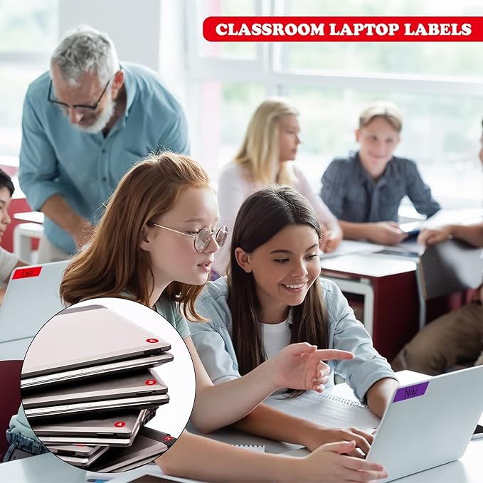 18 Sheets Classroom Laptop Labels-Chromebook Color Coding Stickers with Round & Rectangular Styles,Paper Cable Label Chromebook Labels to Write for Teacher Classroom Computer Management (6 Color)