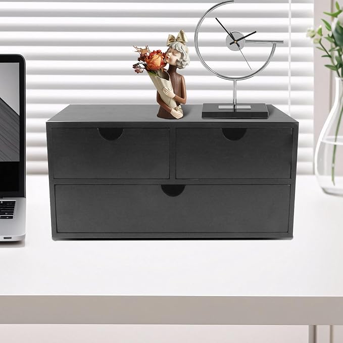 Charmewooden Desk Organizer with Drawers Countertop Drawer Organizer Drawers for Desk Top Home Office Workspace Bathroom Toiletries Supplies (black)