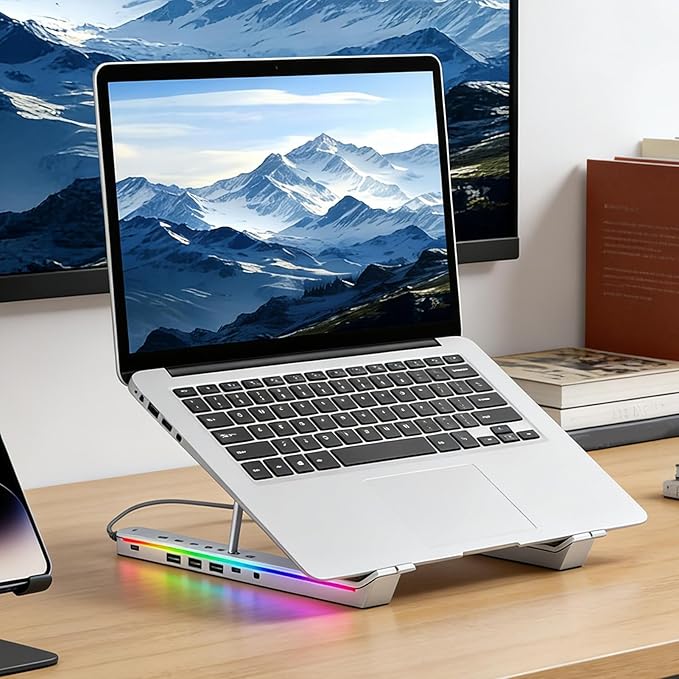 Laptop Docking Stand USB – Ergonomic Foldable Cooling Tablet Support, RGB Station Desk Computer, Monitor Display Office Home Work | Desk Computer Monitor Display Office Home Work Charging