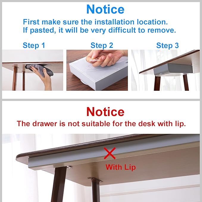 LuluEasy 4 Pack Under Desk Drawer Self-Adhesive Desktop Storage Organizer, Hidden Attachable Slide Out Desk Drawer, Under Table Tray for Pencil Pen Stationery Office Organization, White