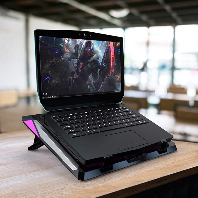 IETS GT300 Double Blower Laptop Cooling Pad for 14-17 Inch Gaming Laptop, Cooler Pad with Dust Filter, Flexible Rubber Ring, Colorful Lights,Adjustable Mount Stand,Third Gear Speed