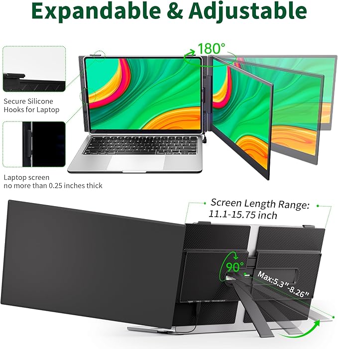 Helpnight 14" Laptop Screen Extender - Ultra Light 1.31lbs FHD 1080P IPS Portable Monitor for Laptops, Attachment Plug & Play Travel Dual Extra Display for 13"-17" Windows/Mac