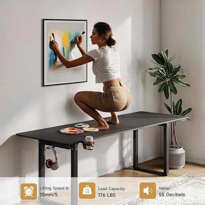 ONBRILL Standing Desk, 71x32 Inches Rectangle Stand Up Desk with 4 Legs, Dual Motor and Memory Controller, Adjustable Height from 28-46 Inches for Home and Computer Workstation, Black