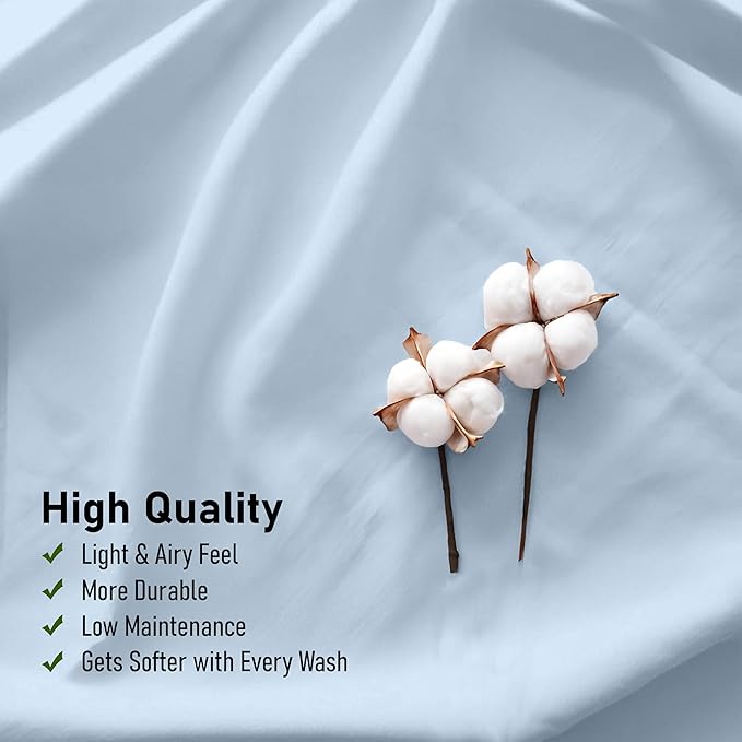 RUVANTI 100% Cotton Sheets Queen Size Set, 4 Pieces, Soft & Breathable Percale Weave Bedding, Deep Pocket 16", Hotel Standard, Crisp Cool Feeling, Durable, Perfect Dyed Bed Sheet, Baby Blue