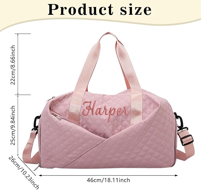 Personalized Travel Duffle Bag for Women with Embroidered Name Custom Sport Gym Weekender Overnight Carry On Tote Luggage Bag with Shoe Compartment Dance Bags for Girls Customized Gifts Lake Blue