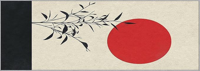 Japanese Runner Rug 3x10, Black and Grey Red Sun Design, Zen Asian Area Rug, Washable Carpet Runner for Bedroom, Standard Hallways, Kitchen Walkway, Dining Room Sideboard