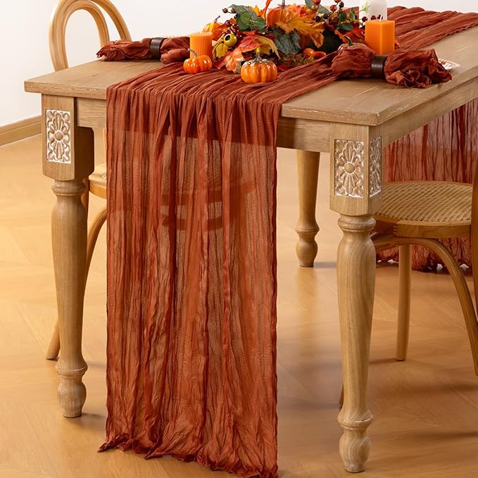 MLMC Terracotta Table Runner 10ft Rustic Burnt Orange Cheesecloth Table Runner 35 x 120 inches for Wedding Bridal Shower Birthday Pinic Party Decor