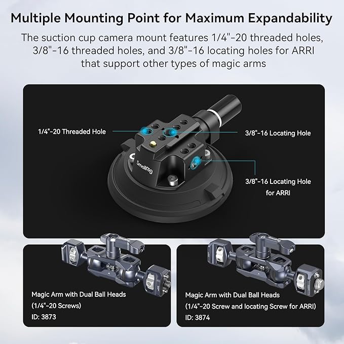 SMALLRIG 4" Camera Suction Mount with Ball Head Magic Arm, Car Mount for Lightweight Camera/Action Camera/Phone, Air Pump Vacuum Suction Cup, Max Load 3kg/6.6 Pound - 4236