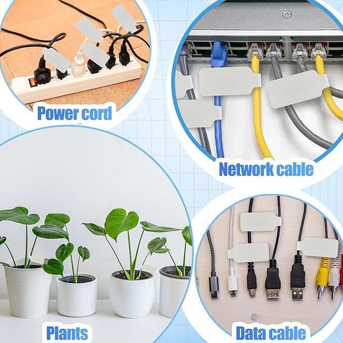 50 Pieces Cord Labels Self-Adhesive Nylon Cable Labels Tags Waterproof Wire Cable Tags or Electronics Office Computers Management and Identification (White)