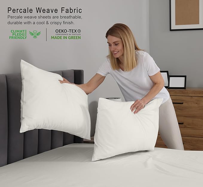 RUVANTI 100% Cotton Split King Sheets Sets for Adjustable Bed, 5 PCs, Soft & Breathable Percale Weave Bedding, Deep Pocket 16", Hotel Standard, Crisp Cool Feel & Durable, Dyed Sheet, Ivory