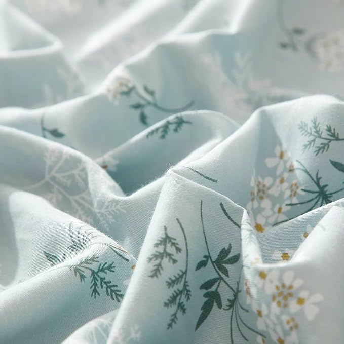 LifeTB Blue Floral Comforter Set King Size Vintage Flower Botanical Comforter with 2 Pillowcases Fluffy Soft Aesthetic Floral Cottagecore Bedding Set Chic Flower Leaves Pattern King Comforter Set